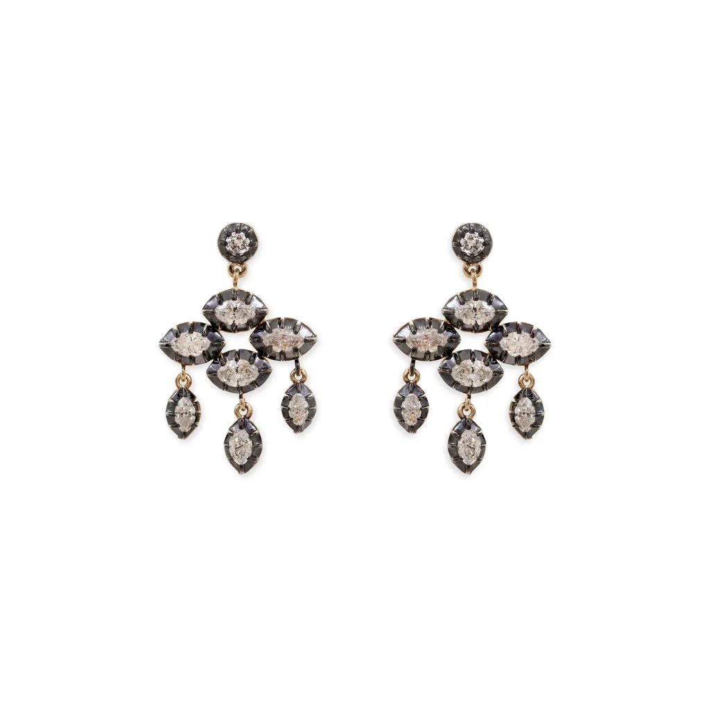 BLACK RHODIUM MARQUISE DIAMOND CHANDELIER EARRINGS